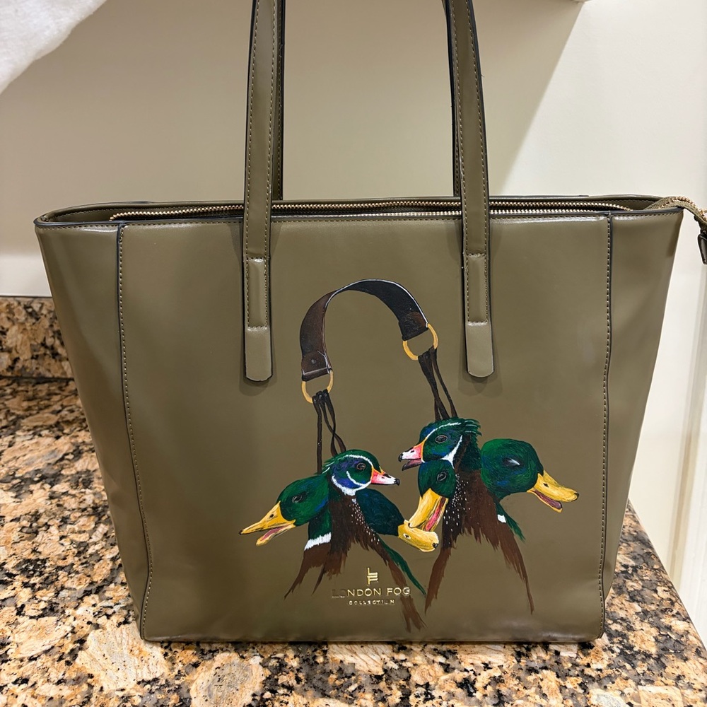 Olive Green Tote Bag with DuckPrint
